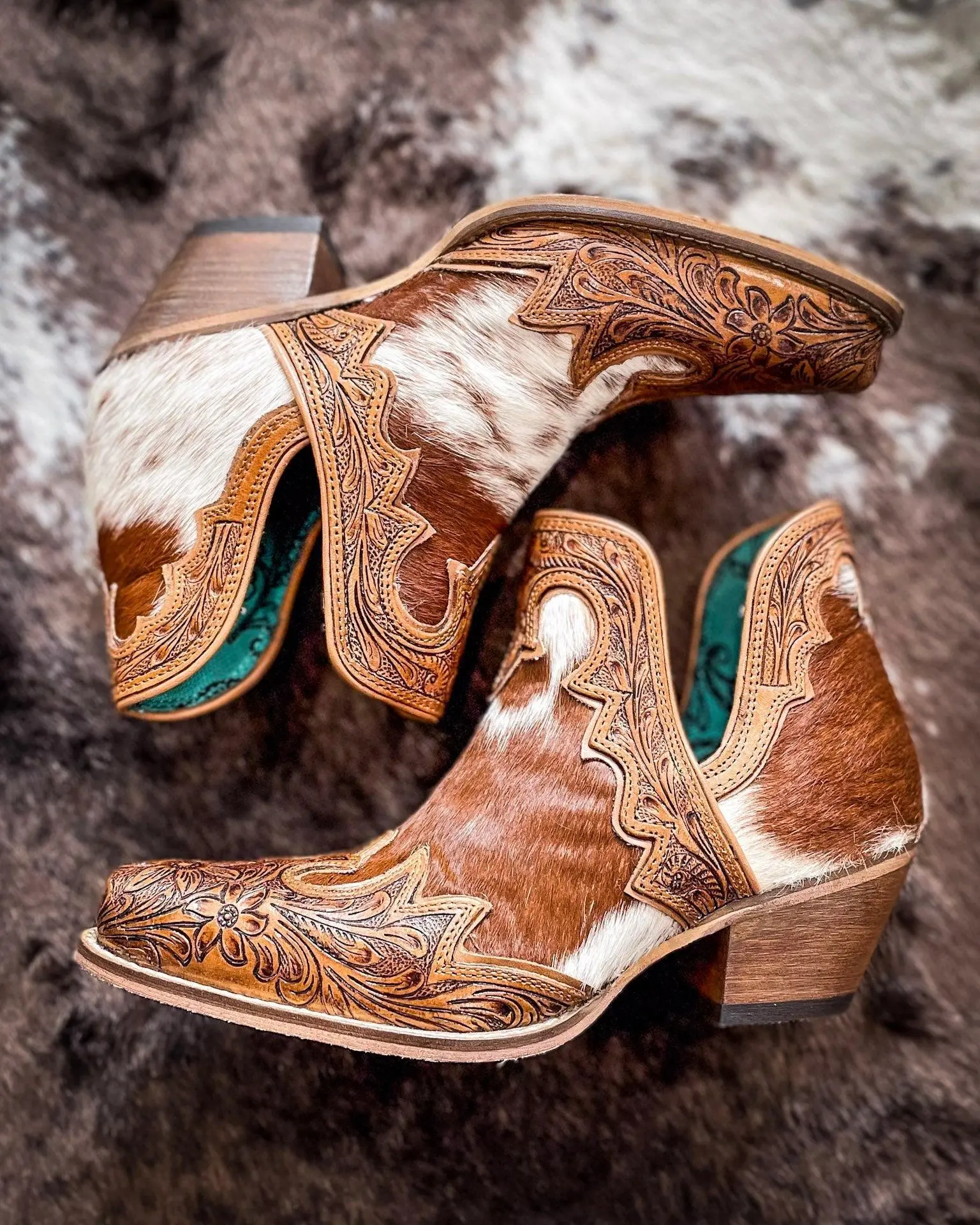 Women's Soft Leather Footwear, Frisco Falls Hand-Tooled Booties by Myra Bag Women's Soft Leather Footwear, Frisco Falls Hand-Tooled Booties by Myra Bag