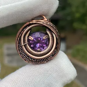 Circular Wire Wrapped Pendant with Amethyst