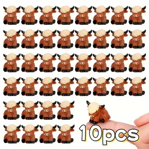 10Pcs Miniature Highland Cow Figurines, Cute Detailed Decorative Pieces, Small and Precise, Perfect for Home Garden Party Decoration