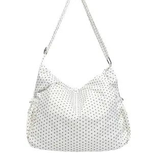 Women's White Polka Dot Drawstring Hobo Tote Purses - Casual, Lightweight Slouchy Shoulder Bag with Adjustable Strap for Sports, Outdoor Use