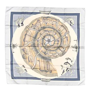 Pre-owned HERMÈS Silk Twill Bag Accessories Silk Compagnons De Mer Scarf 90