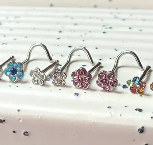 1pc Surgical Steel Nose Ring Gem Flower- choose color, 18g or 20g, Stud or Screw