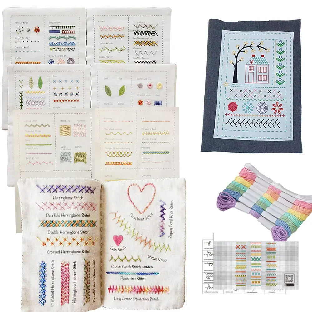 Beginner Hand Embroidery Needle Crafts Kit Embroidery Craft Simple Step-By-Step DIY Adult Sewing Tutorial Guide and Patterns, Cross Stitch Supplies Handicraft Embroidery Kit for Beginners