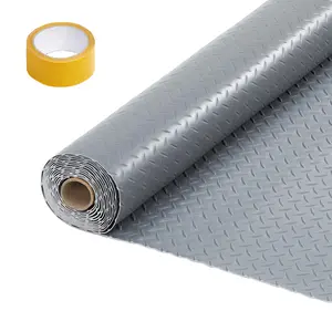 Garvee Gray 8x20ft Heavy-Duty Garage Floor Mat, 2.8mm Thick Diamond Plate PVC Rubber Floor Covering with Double-Sided Tape for Garage, Warehouse, Gym & Trailer