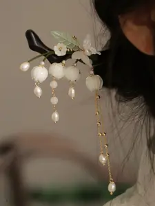 Elegant Flower Pearl Tassel Beaded Hairpin, Traditional Style Hair Accessory, Fashionable Design, Perfect for Special Occasions, Handmade Craftsmanship