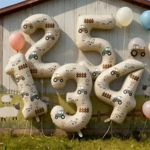 Farm Party Aluminum Foil Number Balloons (numbers 0-9), Tractor Theme Birthday Decorations, Baby Shower, Holiday Decor, Durable Balloons