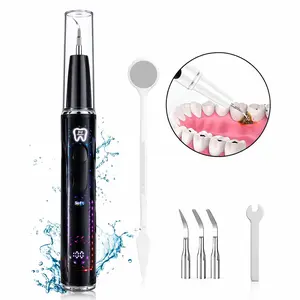 Ultrasonic Plaque Remover for Teeth, Tartar Remover with 5 Adjustable Modes, LED Light & 4 Replacement Tips Tooth Cleaner Dental Care Kits - Rechargeable, IPX6 Waterproof for Home Use