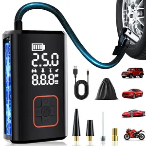 Portable with Pressure Display, Adjustable Air Compressor, 150psi, for Car, Motorcycle, Bicycle, 4-In-1 Handheld Pump, Cordless Tire Inflator