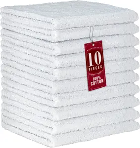 10 Pack  Cotton Wash Cloth, Luxurious Soft, 12 x 12 inch Ultra Absorbent, Machine Washable  Washcloths, White (10 Pack)