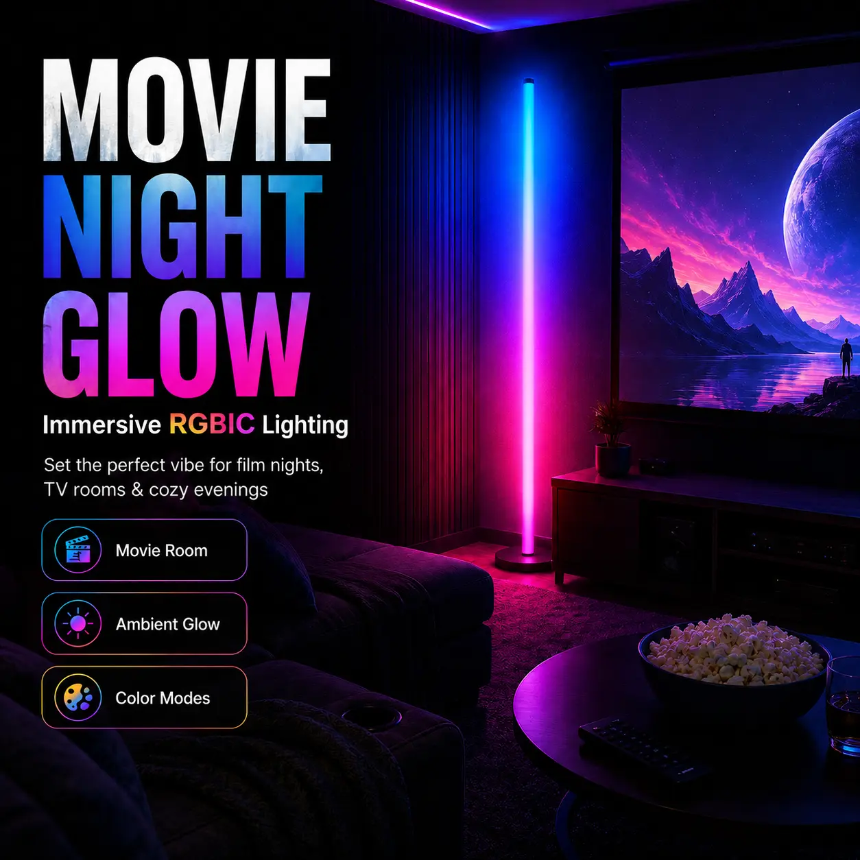 RGBIC Corner Floor Lamp, Smart Color Changing LED Ambient Light with App and Remote Control, Sleek Standing Lamp for Bedroom, Gaming Room and Home Decor