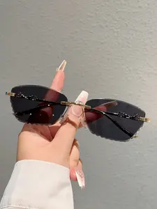 Elegant New Multicolor Frameless Square Sunglasses, Trendy Metal Legs Design, High-End Fashion Glasses, Stylish Eyewear for Women, Metal Rimless Sunglasses