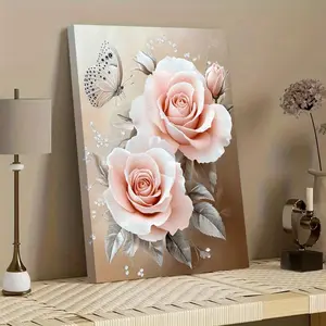 1 piece picture frame art decoration wall art set, pink rose frame art print, suitable for home office, living room, bedroom, indoor canvas poster
