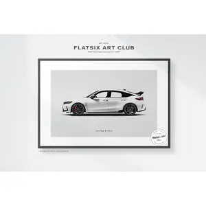 Vintage Honda Civic Type R Fl5 Sketch Art Print - Automotive Illustration Poster