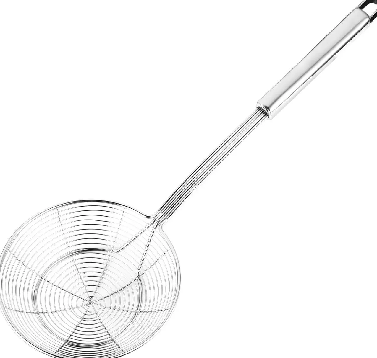 Solid Stainless Steel Spider Strainer Skimmer Ladle for Cooking and Frying, Kitchen Utensils Wire Strainer Pasta Spoon, 5.4 Inch