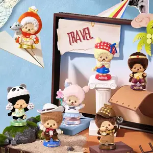 MINISO Monchhichi Global Travel Series Blind Box Figure,Cute Anime Figure Mystery Box,Kawaii Collectible Toy, Cute Flocked Aesthetic Desk Ornament,Aesthetic Desk Decor, Nostalgic Kawaii Room Decor,Perfect Surprise Gift for Girls Boys