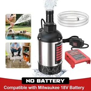 Cordless Submersible Water Pump Compatible with Milwaukee 18V Battery(NO BATTERY!), 1268GPH High Flow Sump Pump with 6.5ft Hose, for Swimming Pool Garden Draining