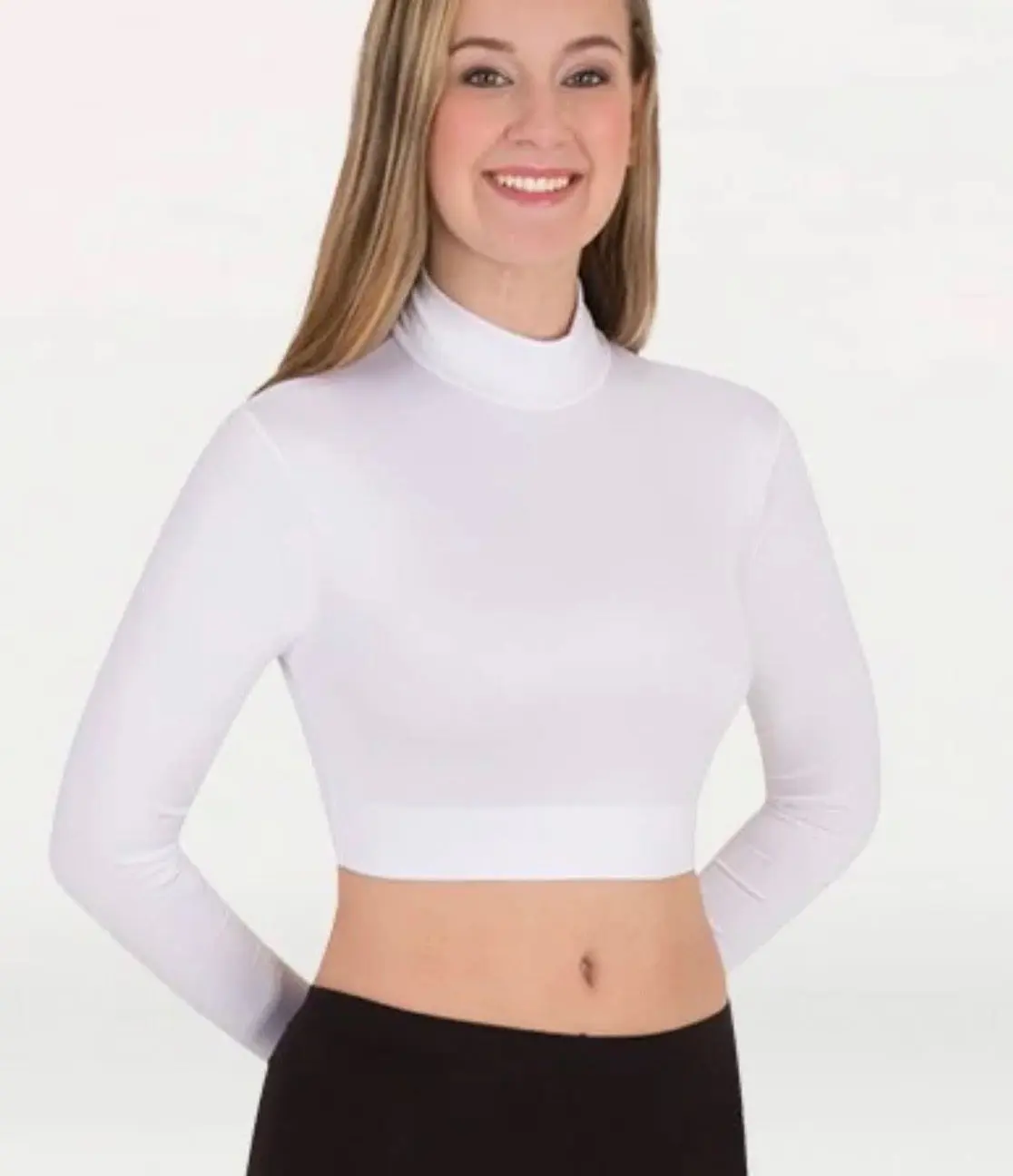 Long Sleeve Turtleneck Midriff Pull-Over Dance Top