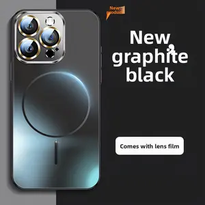 New Graphite Black Phone Case for IP17 Electroplated Fine Ring Magnetic Cover IP15/16 Pro Max Skin-Feel AG Charging Protective 14/13 with Lens Film
