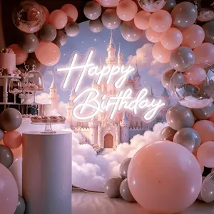 Happy Birthday LED neon sign, USB powered adjustable brightness LED neon, suitable for birthday parties, home bedroom/living room, dining room, cake shop, dessert shop, bakery, coffee shop wall/window decoration