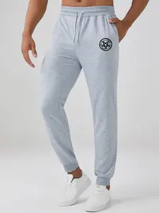 New Spring Fall Men's Casual Versatile Long Pants, Men's Sporty Sweatpants, Loose Fit Fashion Print Long Pants, Cuffed Sweatpants