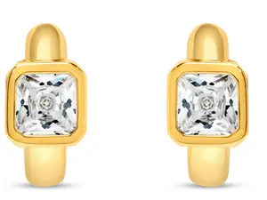 MS - Gold Huggie Hoop Earrings - Crystal