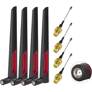WiFi Antenna Dual Band 2.4GHz 5.8GHz 12dBi RP-SMA Male Antenna 20cm+U.FL IPX IPEX to RP-SMA Female  RG1.13 for WiFi Router  Adapter Network Card Security Camera(Pack of 4)