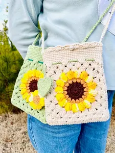 Crochet Sunflower Crossbody Bag, Cute Crochet Phone Bag, Phone Accessories, Crochet Purse, Gift for Mom, Gift for Her Girls Women