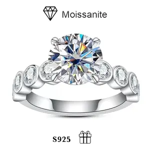 Three Carat D Color Moissanite 925 Silver Ring Closed Wedding Band for Women