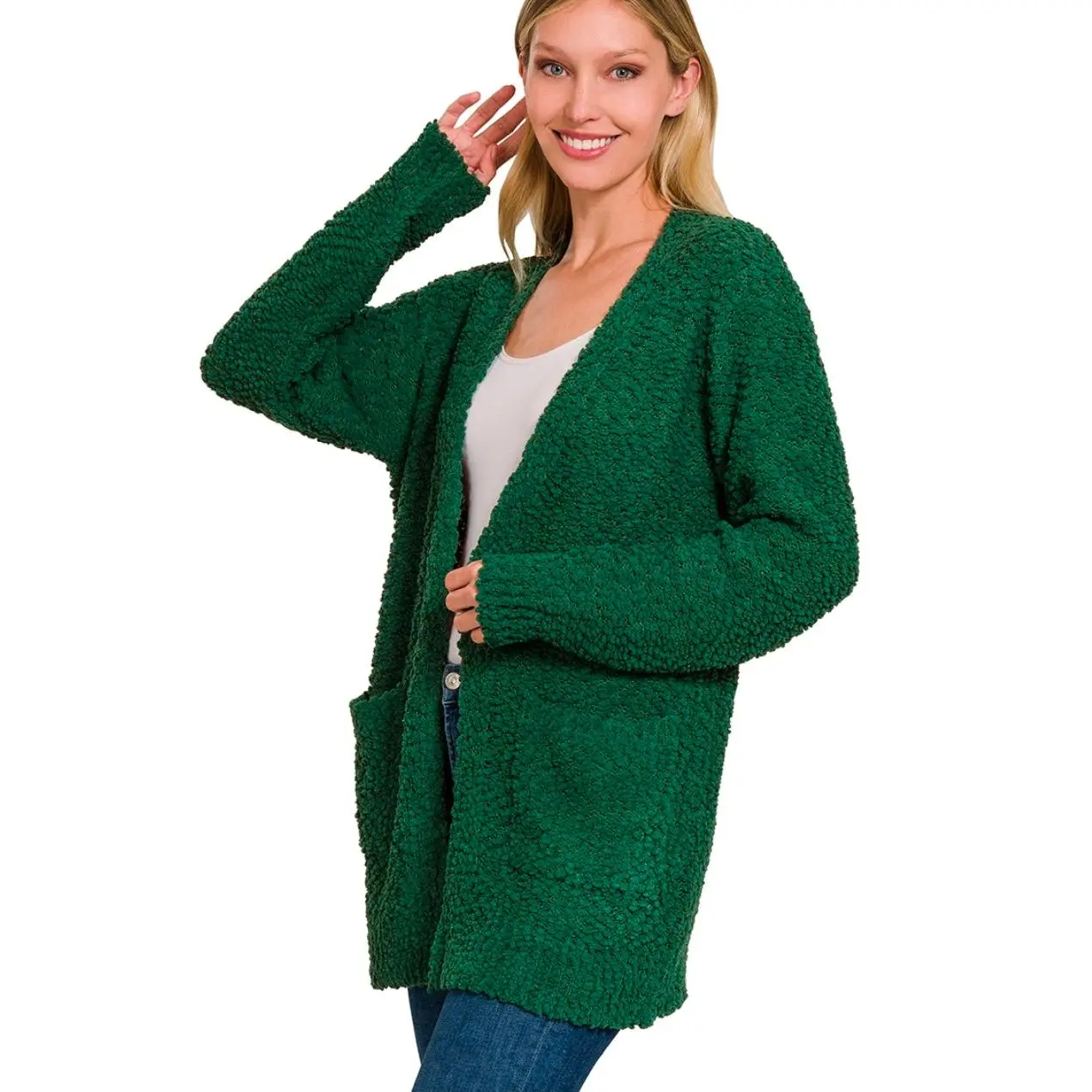 Forest Green Popcorn Cardigan