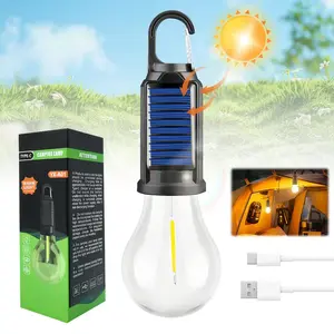 Solar USB Rechargeable LED Camping Lantern - Folding Hanging Light with Clip & Hook, Portable Waterproof Lantern for Tents, Outdoor Camping, Hiking & Emergency Use, Compact & Lightweight for Home Backup