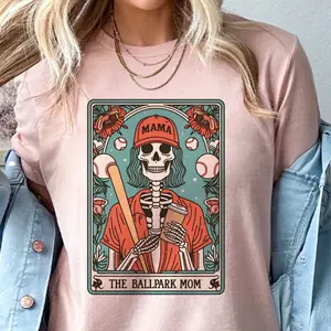 The Ballpark Mom Tarot Tee Baseball Skull Tarot Tee Sports Baseball Mom Tshirt Crime Show Junkie Tarot Tee.