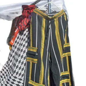 Aso Oke Pants - Traditional Style with Yellow and Green Stripes Print Womenswear Bottoms Ladies baggy pant casual corporate dressy aso-Oke Nigerian wear