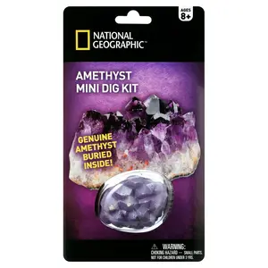 National Geographic Amethyst Mini Dig Kit for Kids Ages 8+ - Genuine Amethyst Point Buried Inside Crystal Brick - Fun Summer Outdoor Activity Gift