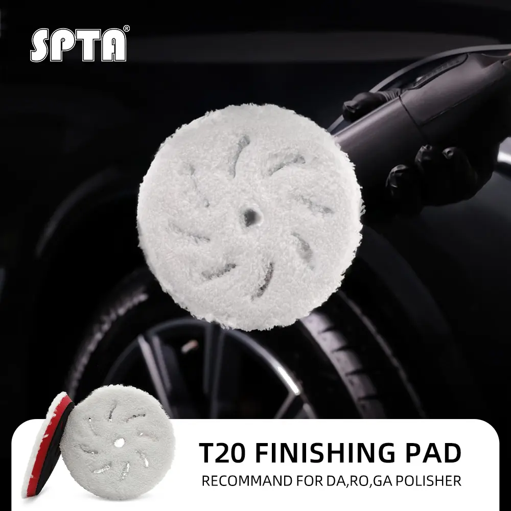 SPTA 5 inch to 6 inch Microfiber Pads, T20 Microfiber Finishing Pads to Remove Fine Scratches, Car Wash Scratches and Holograms for Dual Action Car Polisher Finishing Polishing Waxing