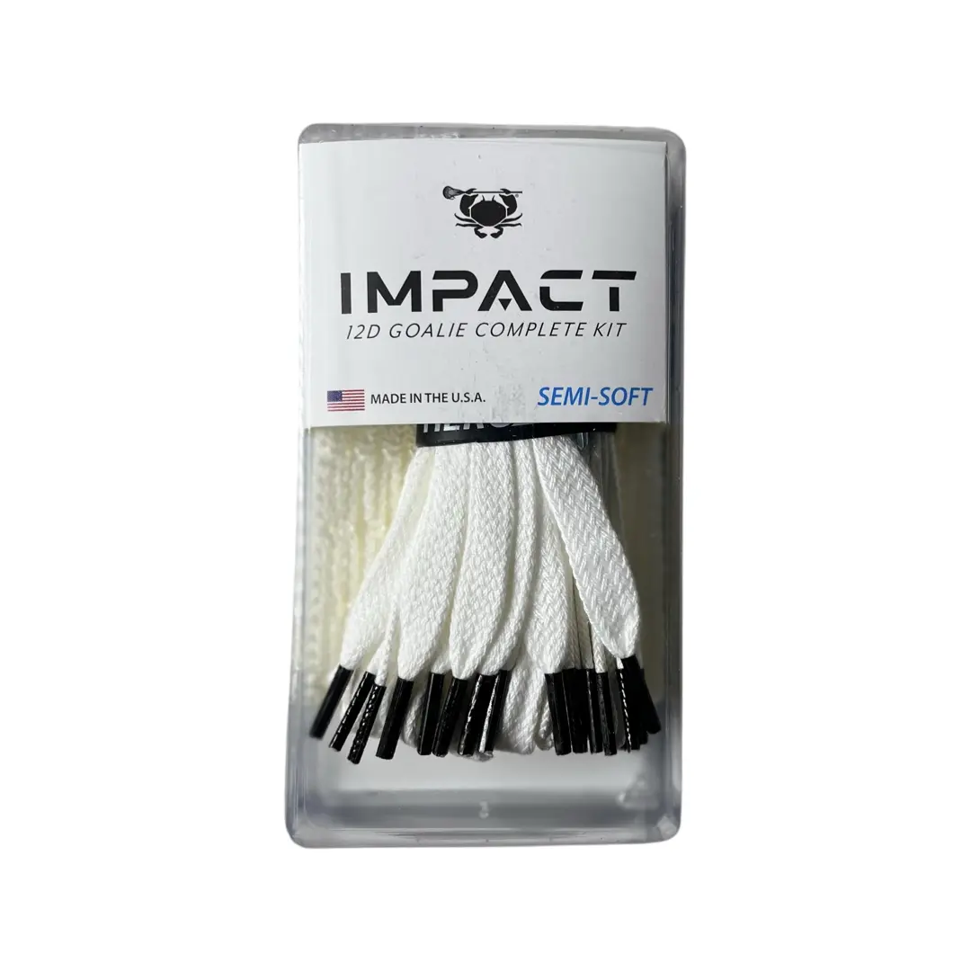 ECD Lacrosse Impact 12D Goalie Mesh Semi-Soft Complete Kit with Diamond Shapes, Consistency, 4 Sidewall Strings, 1 Bottom String for Clutch Performers, Responsive, Improved Durability, 1 Self Tapping Screw, 1 Shooting Nylon