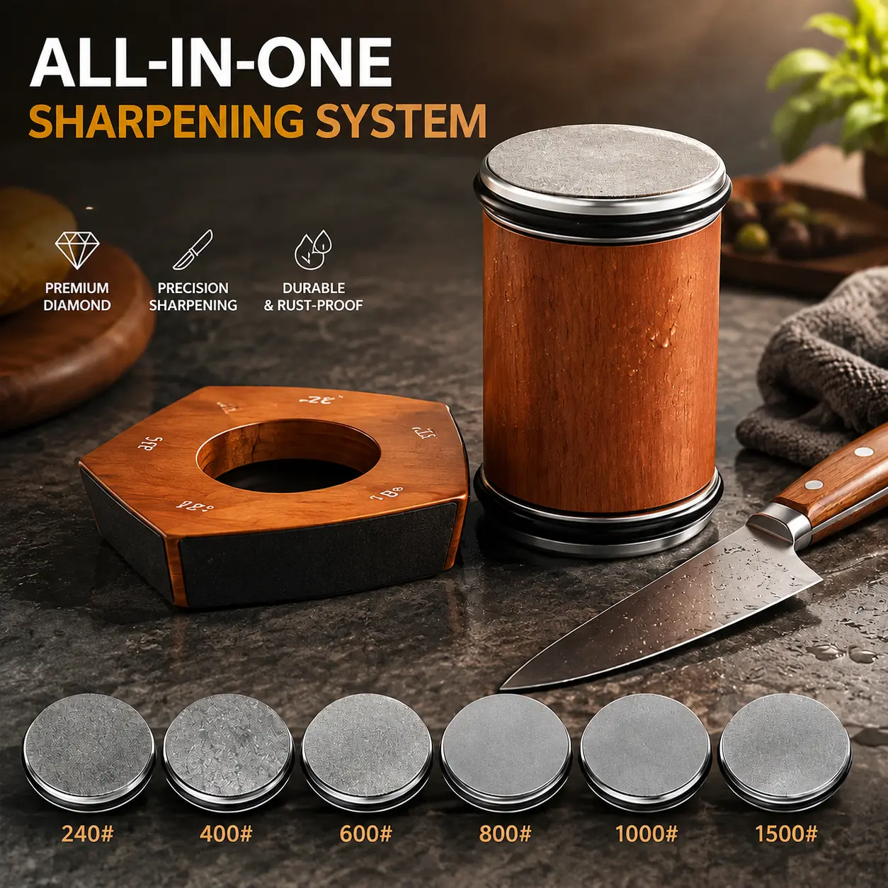 2026 Rolling Knife Sharpener Set,Magnetic Knife Sharpener Kit, Diamond Ceramic Knife Sharpening Set,Kitchen Gadgets Tools,Manual Rolling Knife Sharpener,Kitchen knife Sharpener with Degree Magnetic Angle Gifts