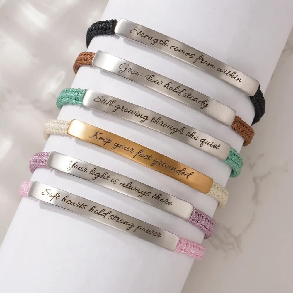 SHINUS BOHO Unisex "yes" Bracelet, Minimalist Boho Jewelry in Stainless Steel with an Adjustable Woven Band for Couples