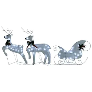 vidaXL Reindeer and Sleigh Christmas Decoration, Xmas Lighted Reindeer with 60 LEDs, Pre-Lit Christmas Lighting for Indoor Outdoor, White 342682