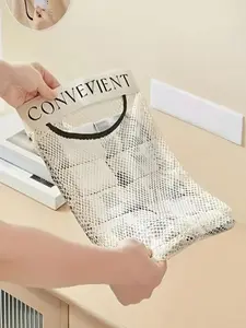 1PC Wall-Mounted Kitchen Garbage Bag Storage Rack, Large Capacity Mesh Pouch With Hook-And-Loop Magic Tape, Space-Saving Trash Bag Organizer For Plastic Grocery Reusable Shopping Bags, Portable Bag Dispenser, Home Kitchen Storage Essential