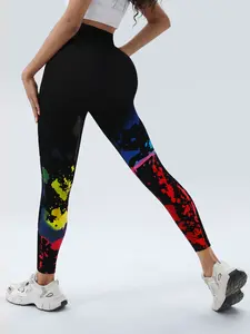 Women's Sporty High-Waisted Yoga Pants, Tie-Dye Outdoor Casual Tight-Fit Leggings, Fashionable Elastic Abdominal Support Workout Trousers, Stretchy High Waist