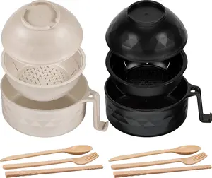 2 Sets Microwave Ramen Cooker Bowl Set with Spoon Chopsticks Fork Wheat Fiber Instant Noodle Bowl with Handles Ramen Kit for College Dorm Room Apartment Essentials