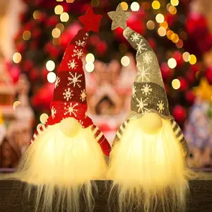 15" Lighted Christmas Gnome, Handmade Plush Scandinavian Swedish Tomte, Light Up Elf Toy Holiday Present, Battery Operated Winter Tabletop Christmas Decorations, 2 Set Ornaments