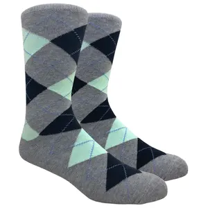 Grey Argyle Dress Socks with Black and Mint Pattern