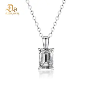 Delzzad 1ct Step Cut Solitaire Pendant VVS Synthetic Moissanite S925 Women Timeless Necklace Chain Perfect for Any Occasion & Everyday Wear Birthday Wedding Mother's Day Christmas Gifts
