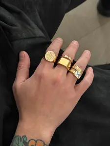 Luxury Men's Ring Set, 5 Pcs Embossed/block/wide Design, Business/light Mature Style, Gift for Husband/birthday