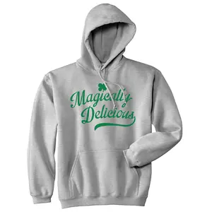 Magically Delicious Hoodie Funny St Patricks Day Outfit Four Leaf Clover Graphic Saying Sweatshirt Unisex Vintage Fashion Hoodies Saint Patrick's Day Hoodie Funny Food Pullover Novelty Sweatshirt Light Grey