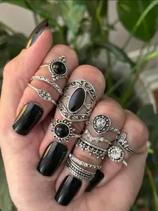 Vintage Style Artificial Gemstone Decorated Ring Set, Fashion Boho Style Rings for Women & Girls, Trendy All-match & Exquisite Jewelry for Birthday Gift, Fashion Jewelry Accessories