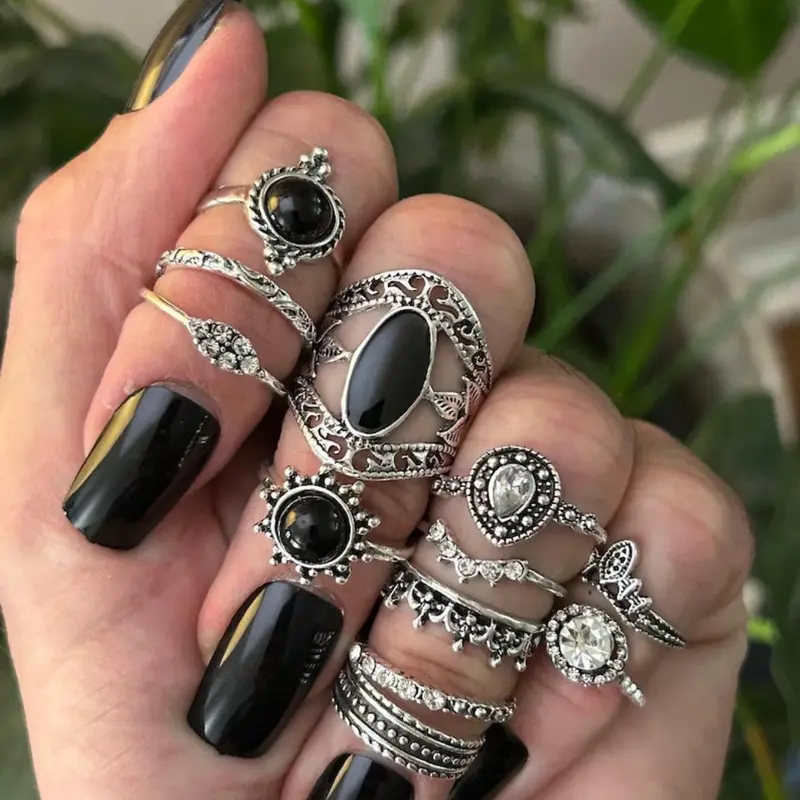 Vintage Style Artificial Gemstone Decorated Ring Set, Fashion Boho Style Rings for Women & Girls, Beautiful Rings, Trendy All-match & Exquisite Jewelry for Birthday Gift, Fashion Jewelry Accessories