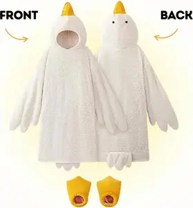 Cute Goose Pajama Hoodie – Plush Fleece Wearable Blanket Robe for Cozy Winter Nights, Soft Loungewear for Adults & Teens
