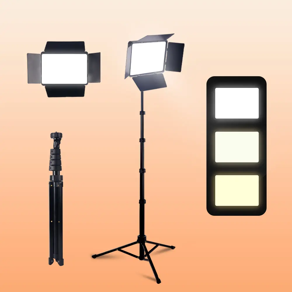 Dimmable Photography LED Studio Light, 1-Pack Video Lighting Kit with Barndoor and 60 Inch Tripod for Video Recording, Streaming, Makeup, YouTube and TikTok#SummerWins#Fathersdaygift